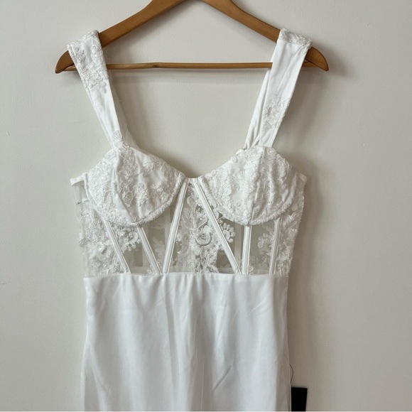 Lulus Medium Coveted Delight White Sequin Mesh Embroidered Bustier Mini Dress - Picture 6 of 12